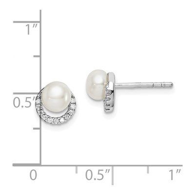 Sterling Silver Button Freshwater Cultured Pearl & CZ Stud Earrings – view 5