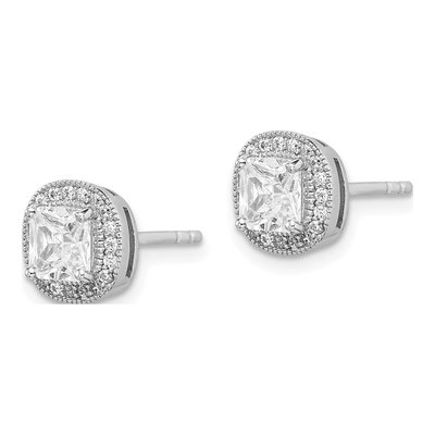 Sterling Silver Round CZ Halo Button Stud Earrings – view 3