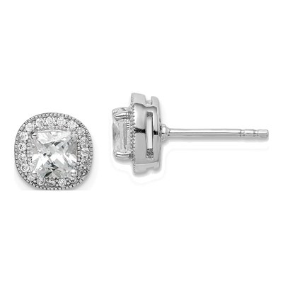 Sterling Silver Round CZ Halo Button Stud Earrings