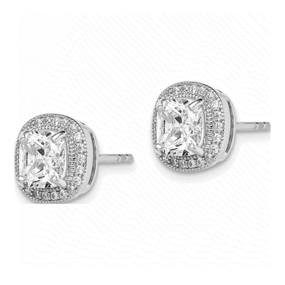 Sterling Silver Round CZ Halo Button Stud Earrings – view 3