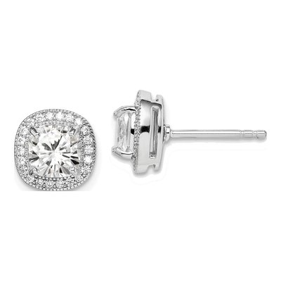 Sterling Silver Round CZ Halo Button Stud Earrings