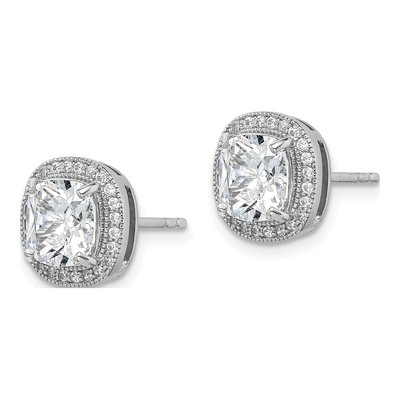 Sterling Silver Round CZ Halo Button Stud Earrings – view 3