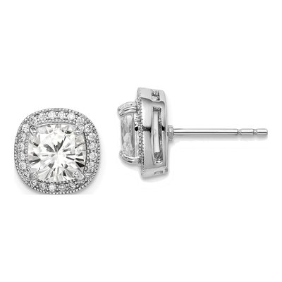 Sterling Silver Round CZ Halo Button Stud Earrings