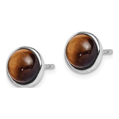 Sterling Silver Tiger's Eye Button Stud Earrings – view 3