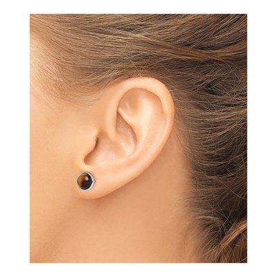 Sterling Silver Tiger's Eye Button Stud Earrings – view 4
