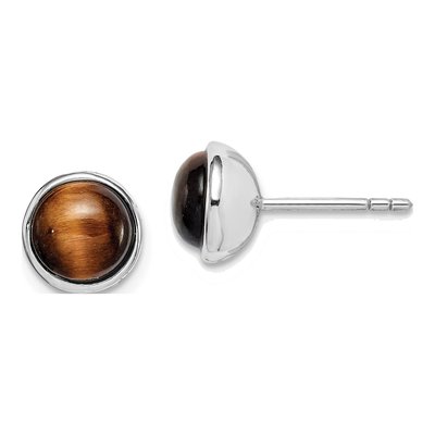 Sterling Silver Tiger's Eye Button Stud Earrings