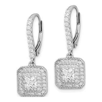 Sterling Silver CZ Square Leverback Earrings – view 3