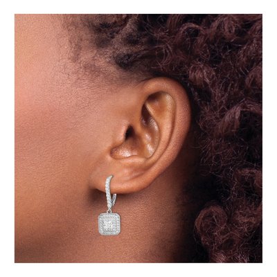 Sterling Silver CZ Square Leverback Earrings – view 5