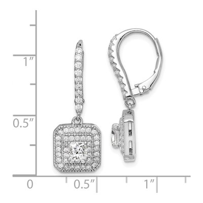 Sterling Silver CZ Square Leverback Earrings – view 6