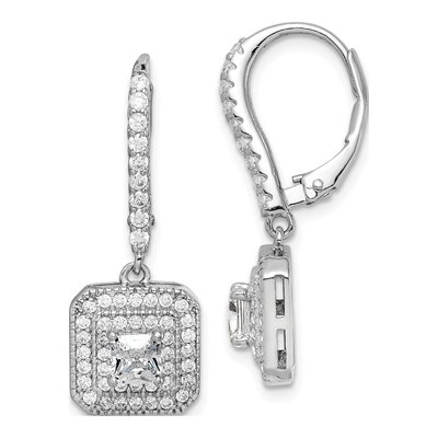 Sterling Silver CZ Square Leverback Earrings