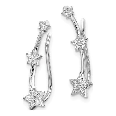 Sterling Silver CZ Star Ear Climbers Threader Earrings – view 3