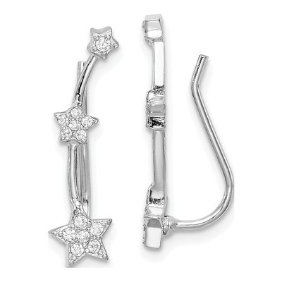 Sterling Silver CZ Star Ear Climbers Threader Earrings