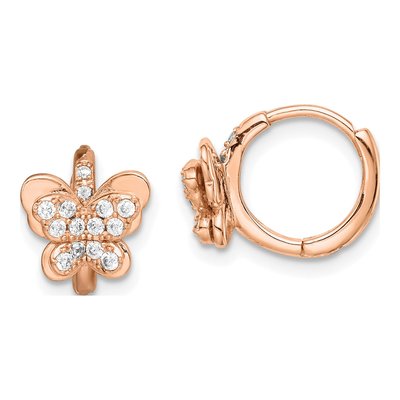 Rose Gold-Plated Sterling Silver 10mm CZ Butterfly Huggie Hoop Earrings