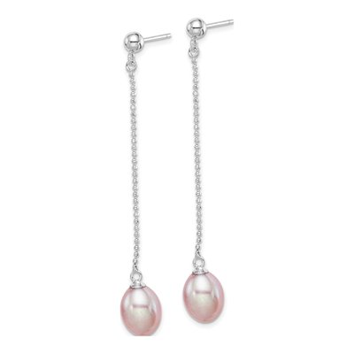 Sterling Silver Purple Freshwater Cultured Pearl Teardrop Dangle Earrings – view 3