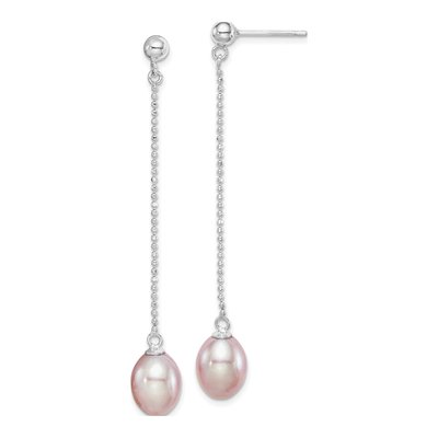 Sterling Silver Purple Freshwater Cultured Pearl Teardrop Dangle Earrings