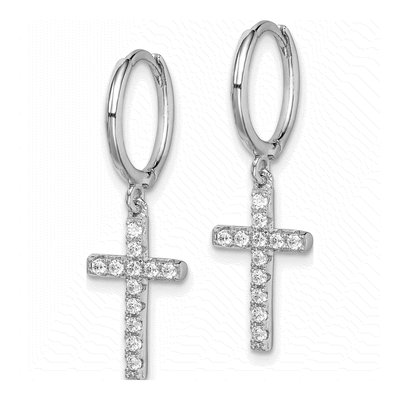 Sterling Silver 27mm CZ Cross Huggie Hoop Earrings – view 3