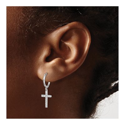 Sterling Silver 27mm CZ Cross Huggie Hoop Earrings – view 5