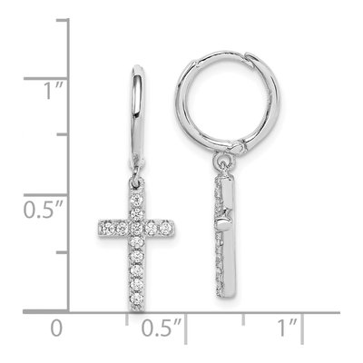 Sterling Silver 27mm CZ Cross Huggie Hoop Earrings – view 6