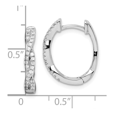 Sterling Silver 19mm CZ Twisted Oval Huggie Hoop Earrings – view 3