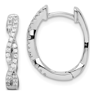 Sterling Silver 19mm CZ Twisted Oval Huggie Hoop Earrings
