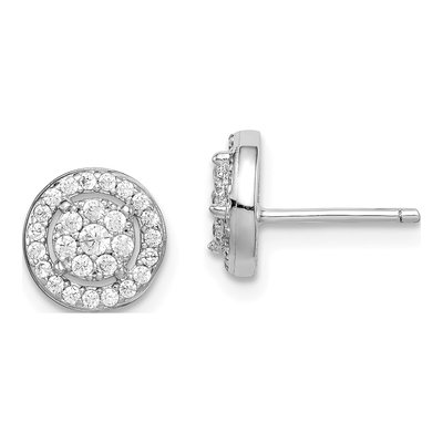 Sterling Silver Round CZ Halo Circle Stud Earrings