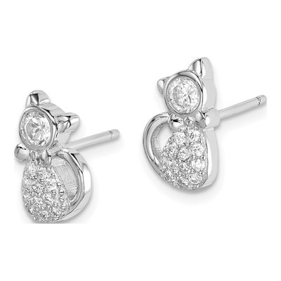 Sterling Silver Round CZ Cat Stud Earrings – view 3