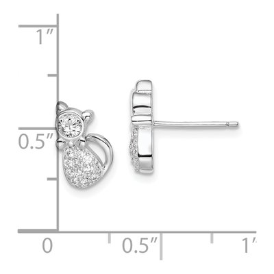 Sterling Silver Round CZ Cat Stud Earrings – view 6