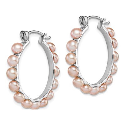 Sterling Silver 26mm Pink Freshwater Cultured Pearl Hoop Earrings – view 3