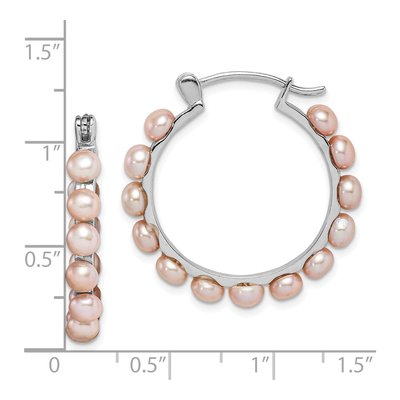 Sterling Silver 26mm Pink Freshwater Cultured Pearl Hoop Earrings – view 5