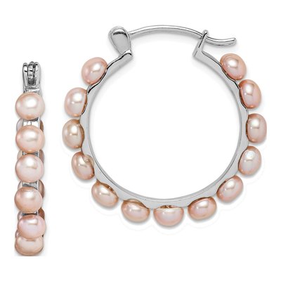 Sterling Silver 26mm Pink Freshwater Cultured Pearl Hoop Earrings