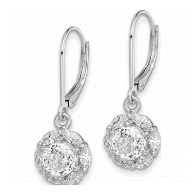 Sterling Silver CZ Halo Leverback Earrings – view 3