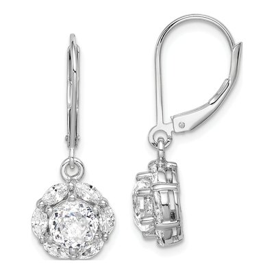 Sterling Silver CZ Halo Leverback Earrings