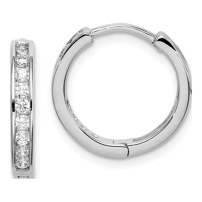 Sterling Silver 17mm CZ Huggie Hoop Earrings