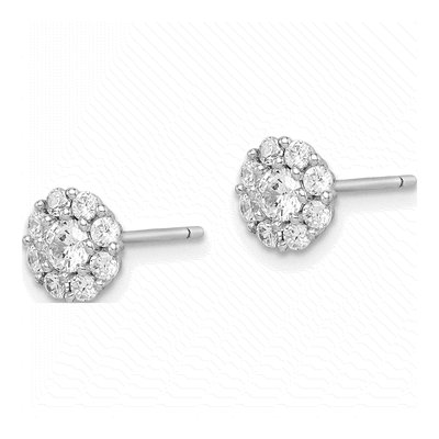 Sterling Silver Round CZ Halo Button Stud Earrings – view 3