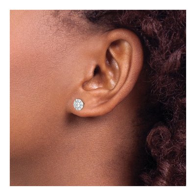 Sterling Silver Round CZ Halo Button Stud Earrings – view 5