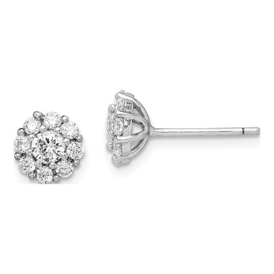 Sterling Silver Round CZ Halo Button Stud Earrings