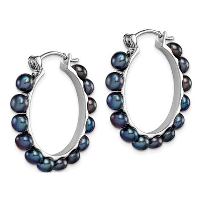 Sterling Silver 28mm Black Freshwater Cultured Pearl Hoop Earrings – view 3