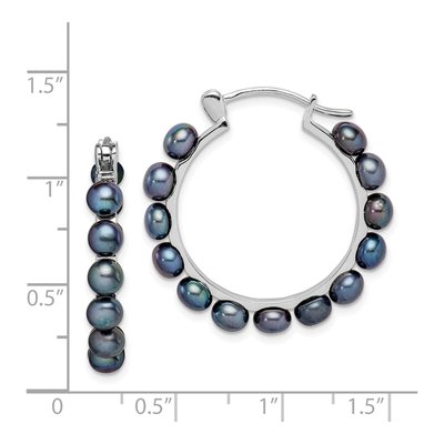 Sterling Silver 28mm Black Freshwater Cultured Pearl Hoop Earrings – view 5