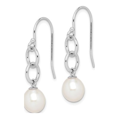 Sterling Silver Freshwater Cultured Pearl Circle Dangle Earrings – view 3