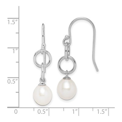 Sterling Silver Freshwater Cultured Pearl Circle Dangle Earrings – view 5