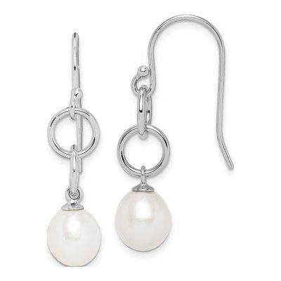 Sterling Silver Freshwater Cultured Pearl Circle Dangle Earrings