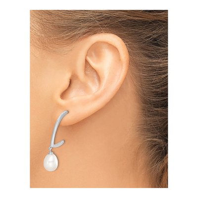 Sterling Silver 44mm Freshwater Cultured Pearl Hoop Earrings – view 4