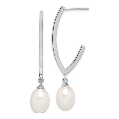 Sterling Silver 44mm Freshwater Cultured Pearl Hoop Earrings