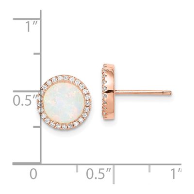 Rose Gold-Plated Sterling Silver 7mm Round Lab-Created Opal & CZ Tone Halo Stud Earrings – view 5