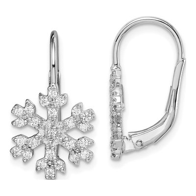 Sterling Silver CZ Snowflake Leverback Earrings