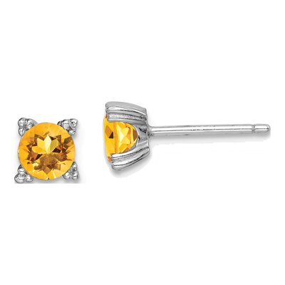 Sterling Silver 5mm Citrine Round Stud Earrings