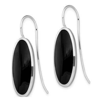 Sterling Silver Onyx Oval Dangle Earrings – view 3
