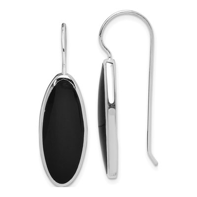 Sterling Silver Onyx Oval Dangle Earrings