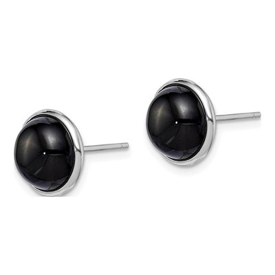 Sterling Silver 10mm Button Onyx Cabochon Stud Earrings – view 3