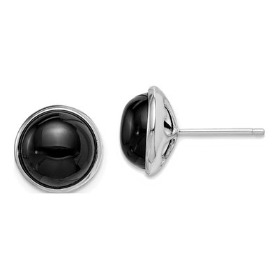 Sterling Silver 10mm Button Onyx Cabochon Stud Earrings